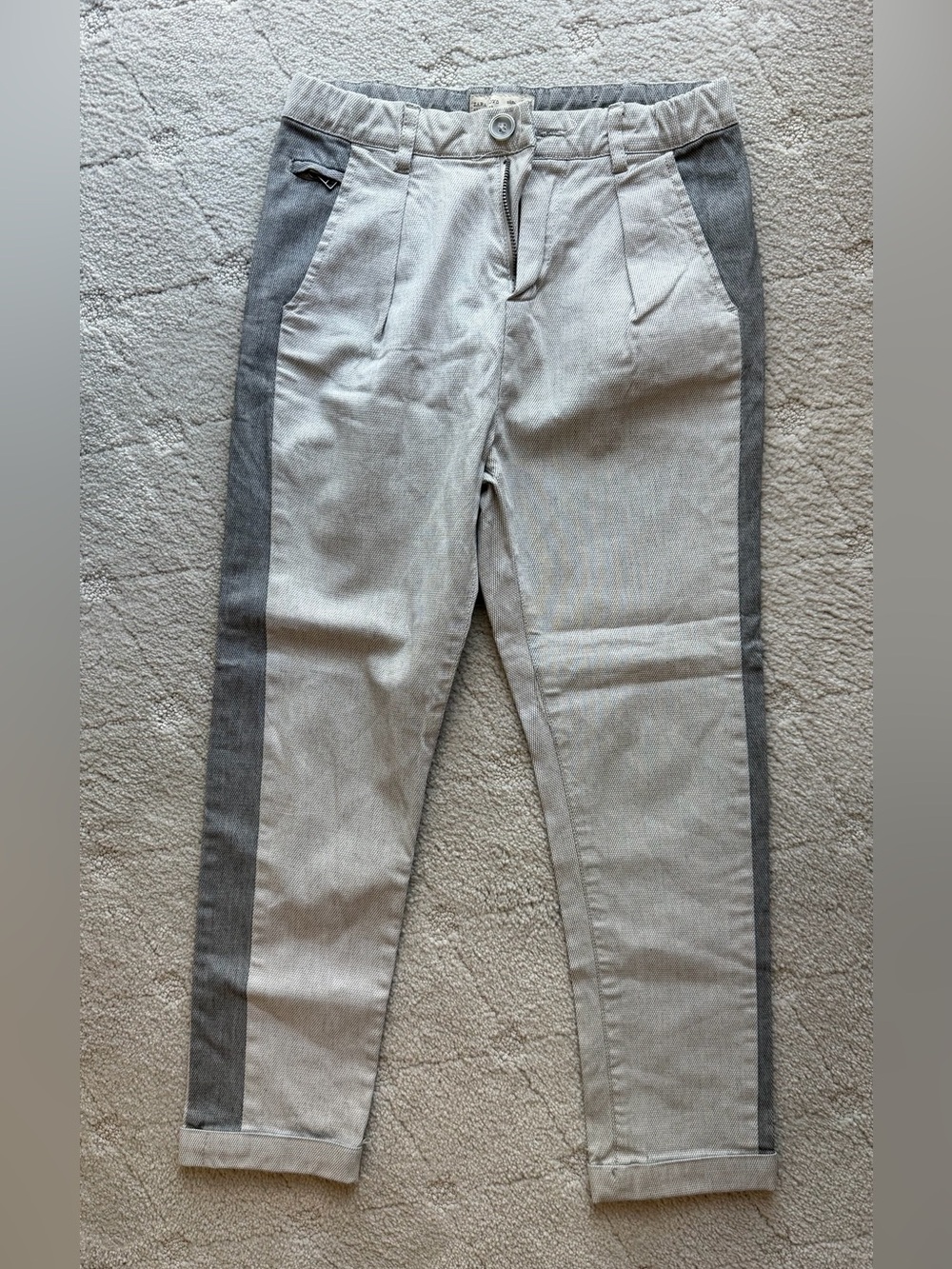 Zara Two-Tone Gray Slim Chinos with Side Stripes for boys sz 7/8